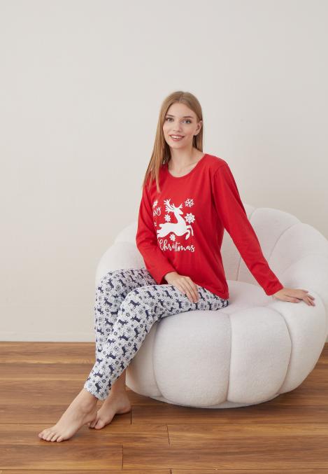 Pijama Dama Craciun ,maneca lunga ,pantaloni lungi,Engros